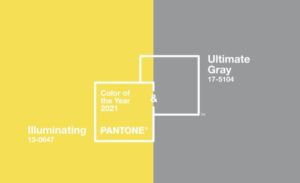 Duo de couleurs Pantone : Illuminating Jaune et Ultimate Gray gris